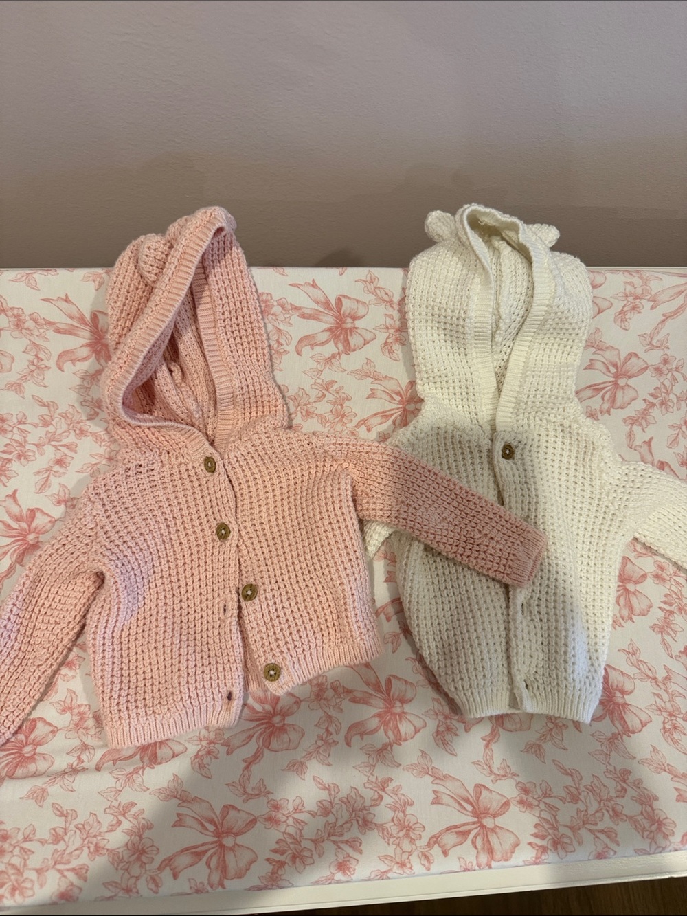 Carter's Hooded Knit Cardigan Sweaters in Pink and Cream